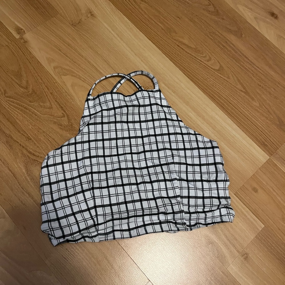 Checkered black and white tank top from Garage